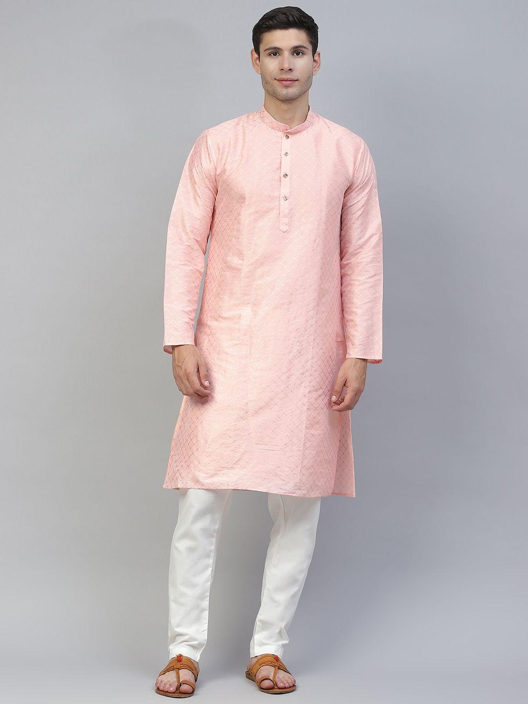 manq men pink printed kurta with pyjamas