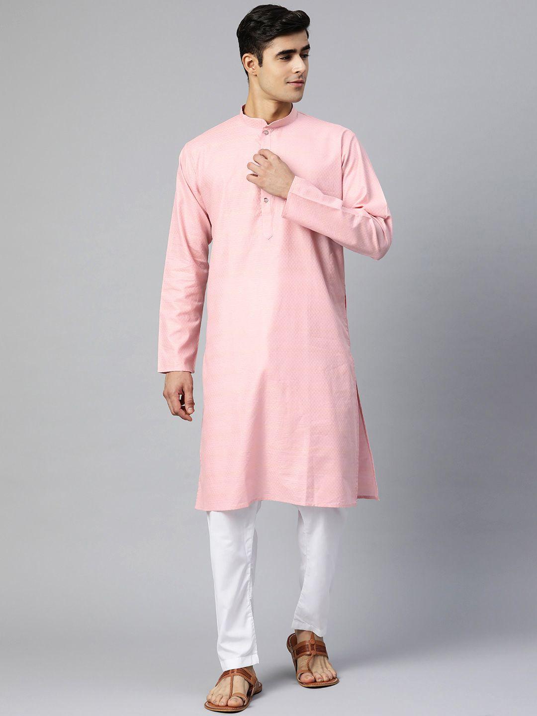 manq men pink striped pure cotton kurta with pyjamas