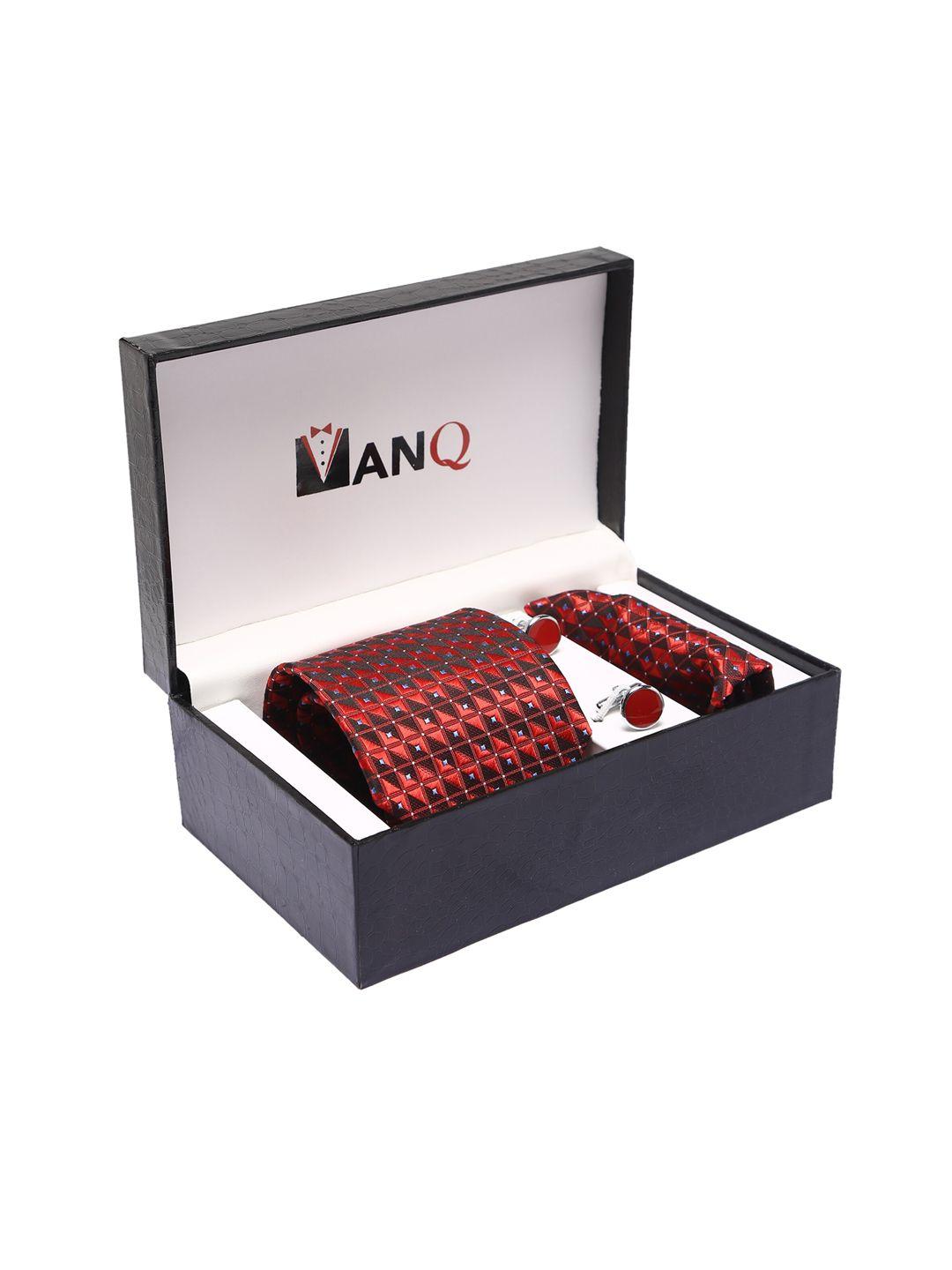 manq men red & black printed accessory gift set