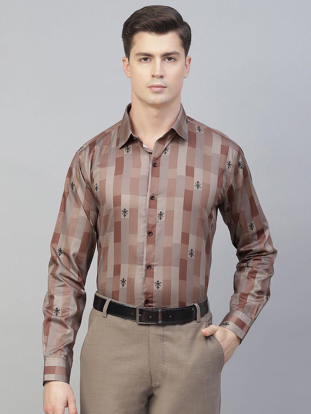 manq men rust smart printed semiformal shirt