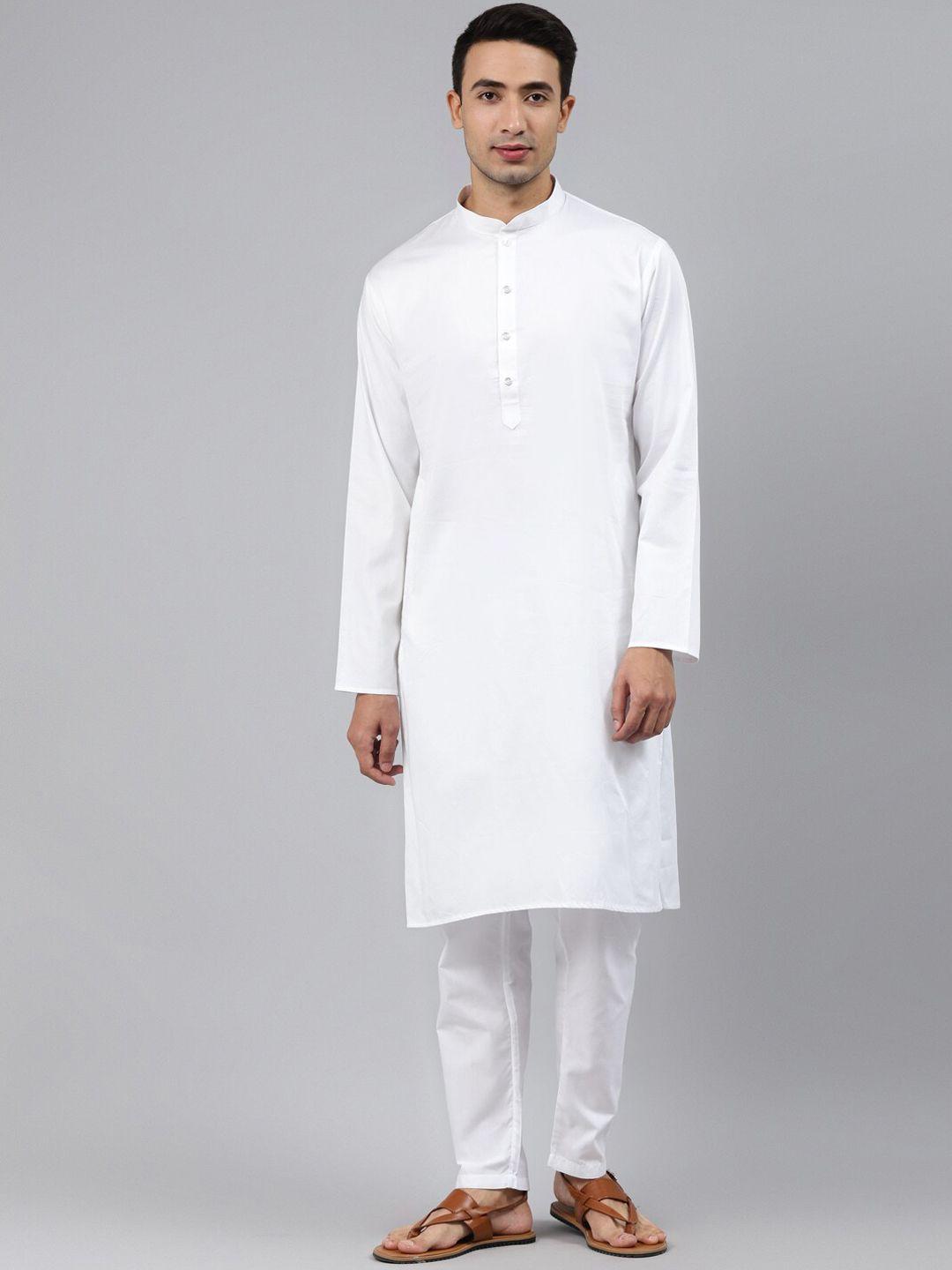 manq men white pure cotton kurta with trousers