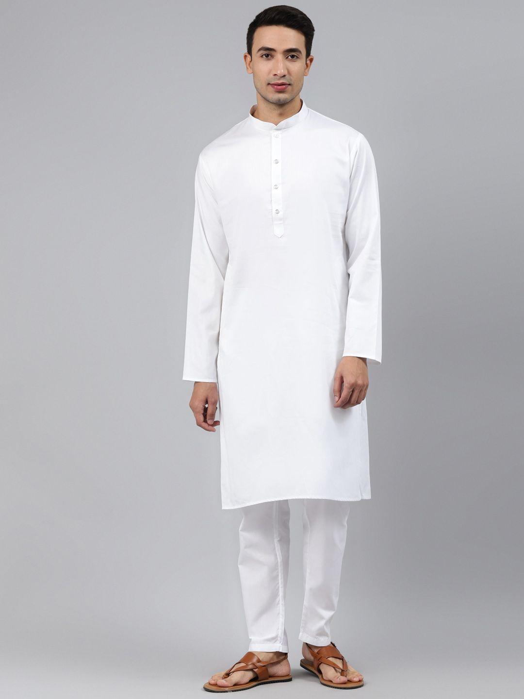 manq men white regular pure cotton kurta with pyjamas