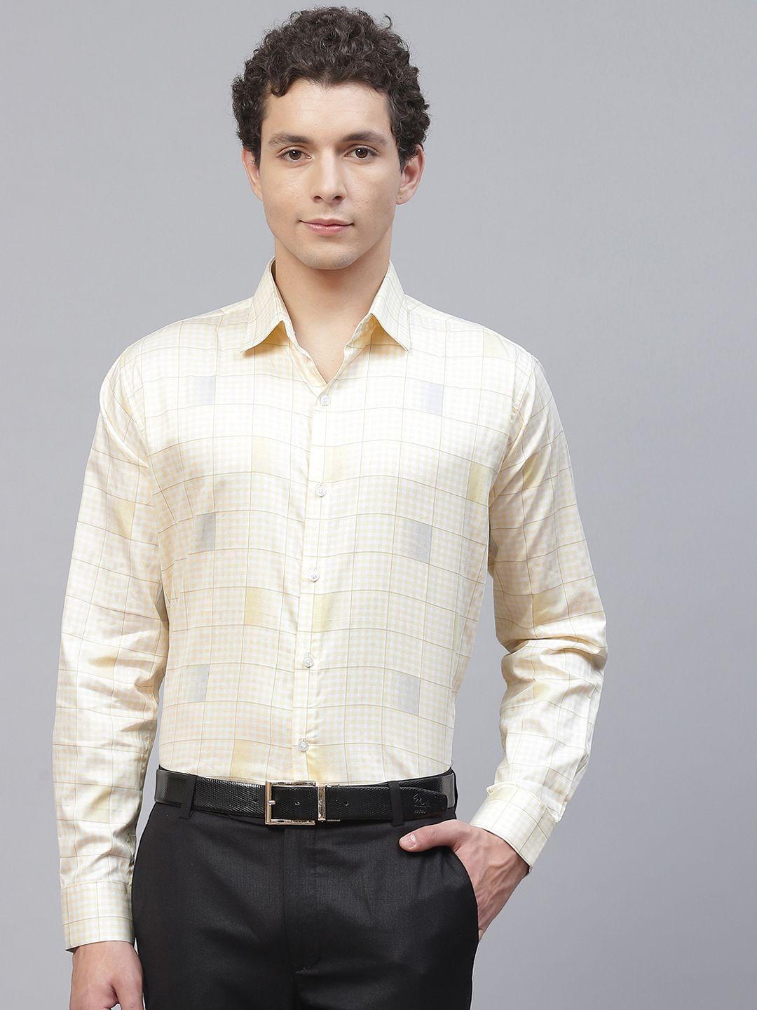 manq men yellow smart fit checked semiformal shirt