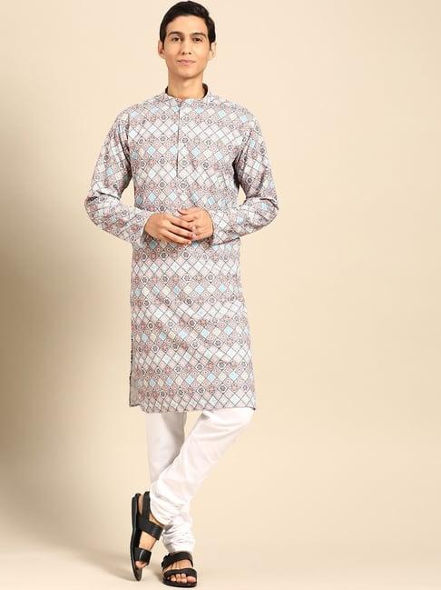 manq multicolored pure cotton regular fit embroidered kurta bottom set