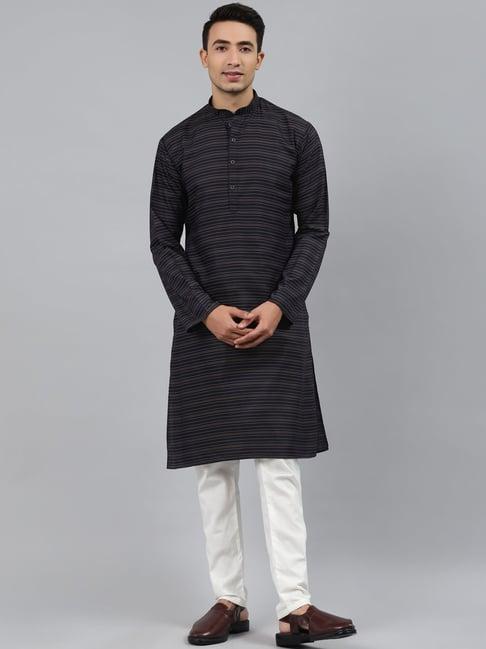 manq navy regular fit striped ethnic wear