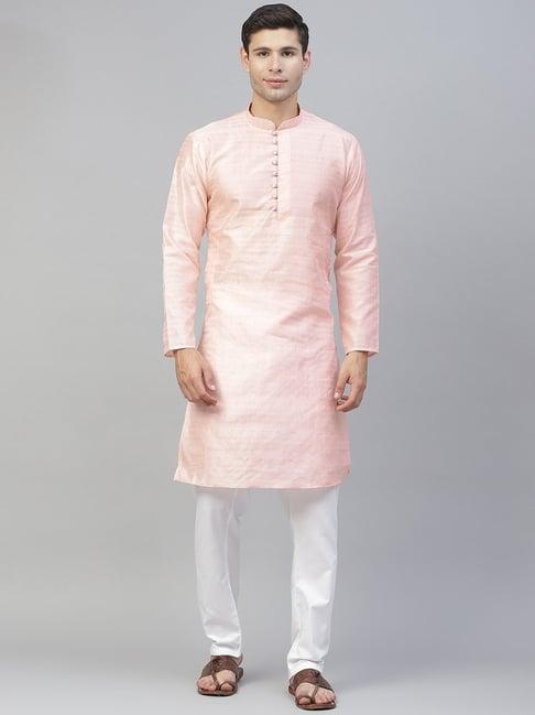 manq pink & white regular fit striped kurta bottom set