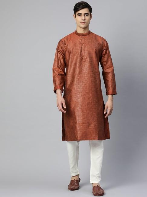 manq rust pure cotton regular fit printed kurta