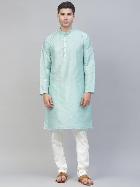 manq sea green & white regular fit printed kurta bottom set