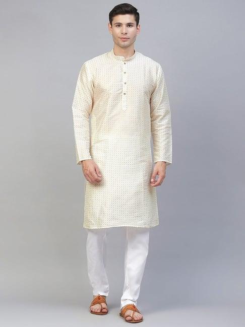 manq white regular fit printed kurta bottom set