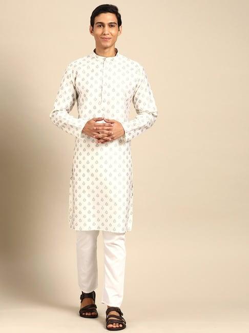 manq white regular fit printed kurta bottom set