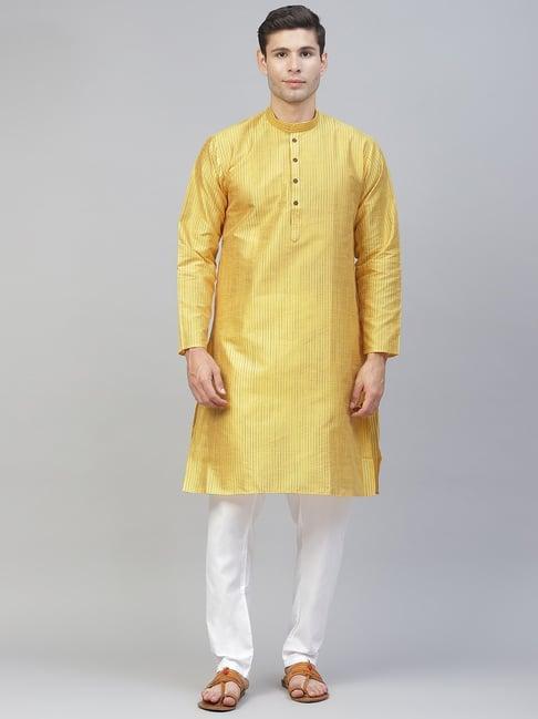 manq yellow & white regular fit striped kurta bottom set