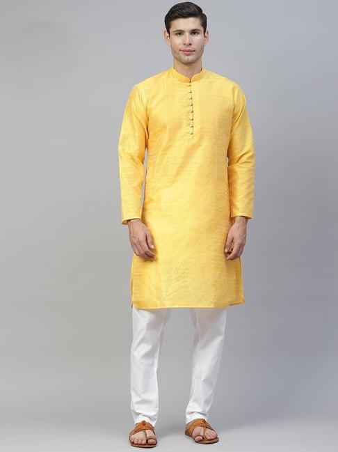manq yellow & white regular fit striped kurta bottom set