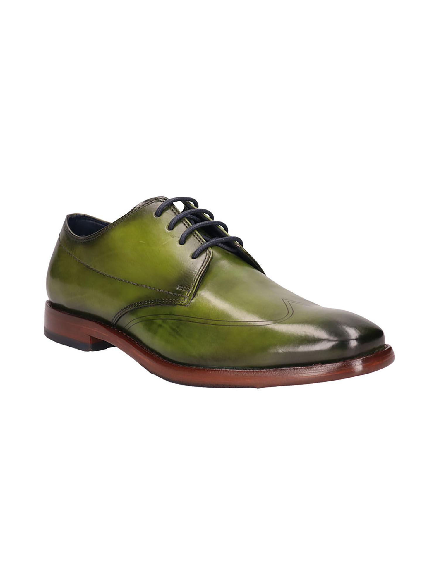 mansaro green leather mens derby shoes