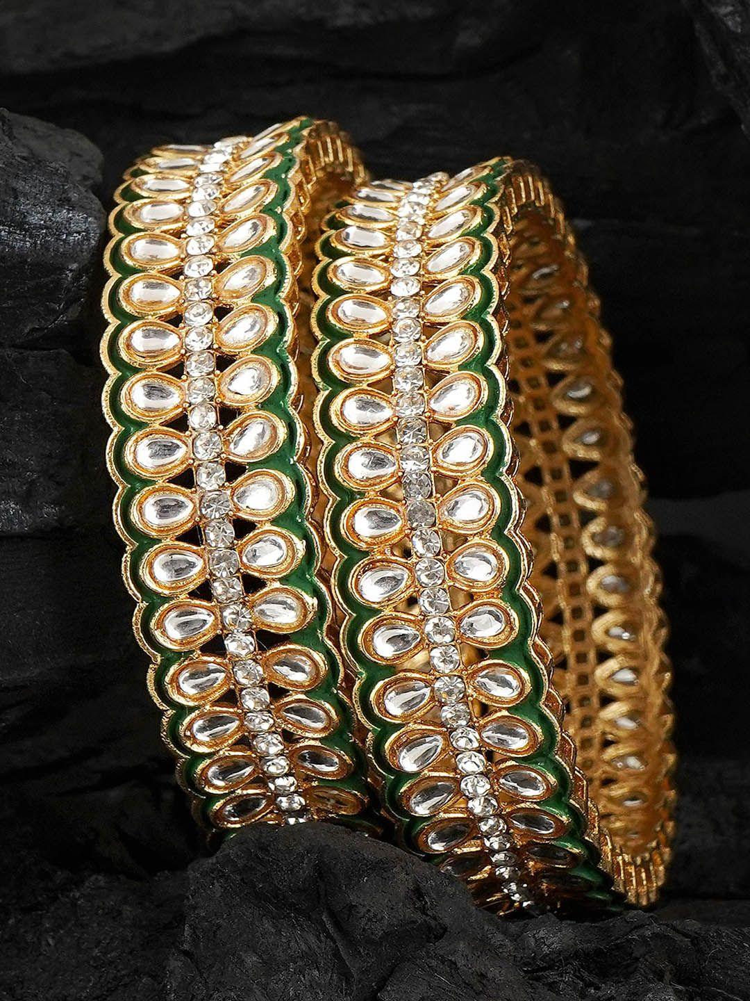 mansiyaorange set of 2 gold-plated american diamond kundan studded bangles