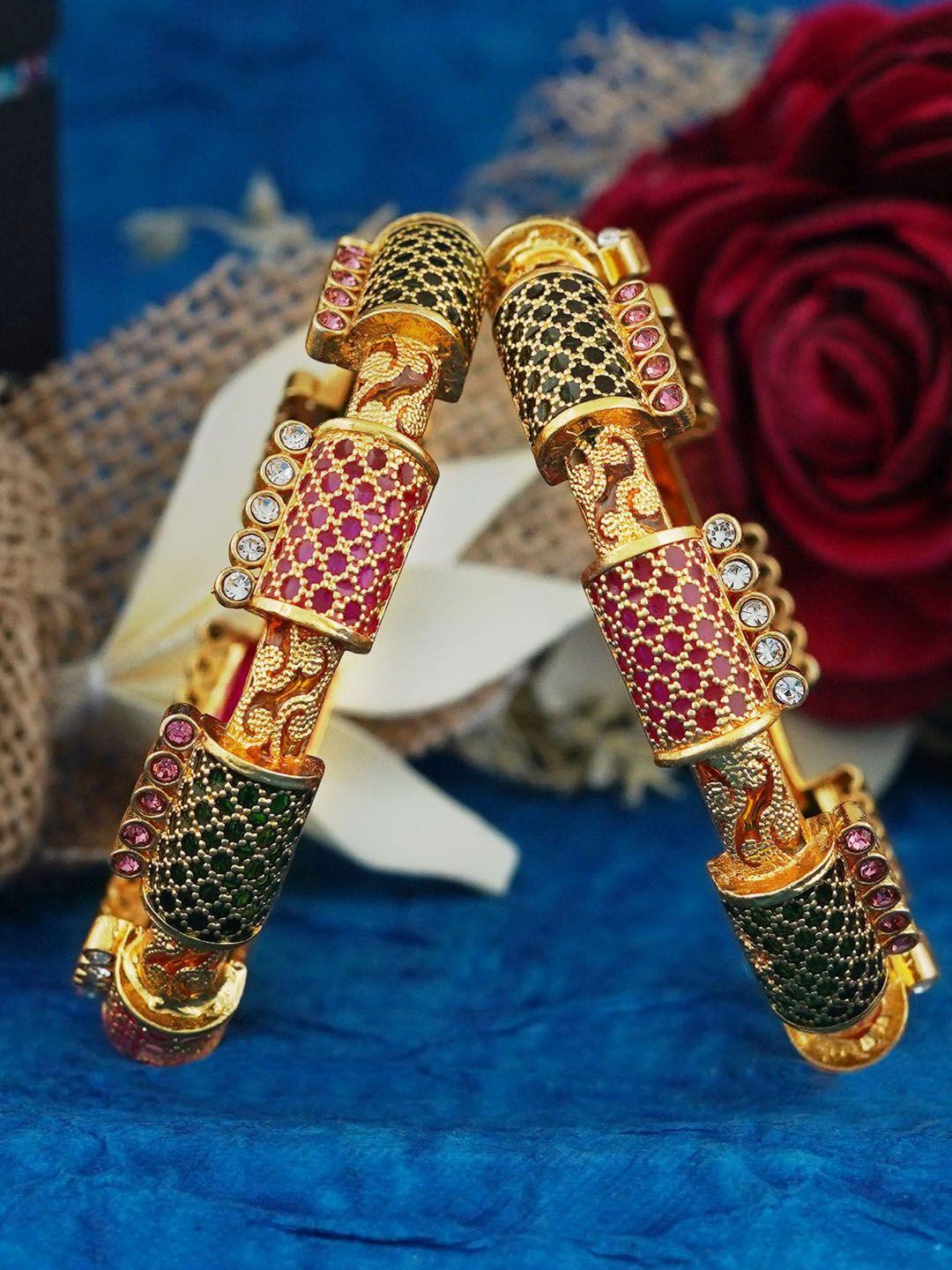 mansiyaorange set of 2 gold-plated stone-studded bangles