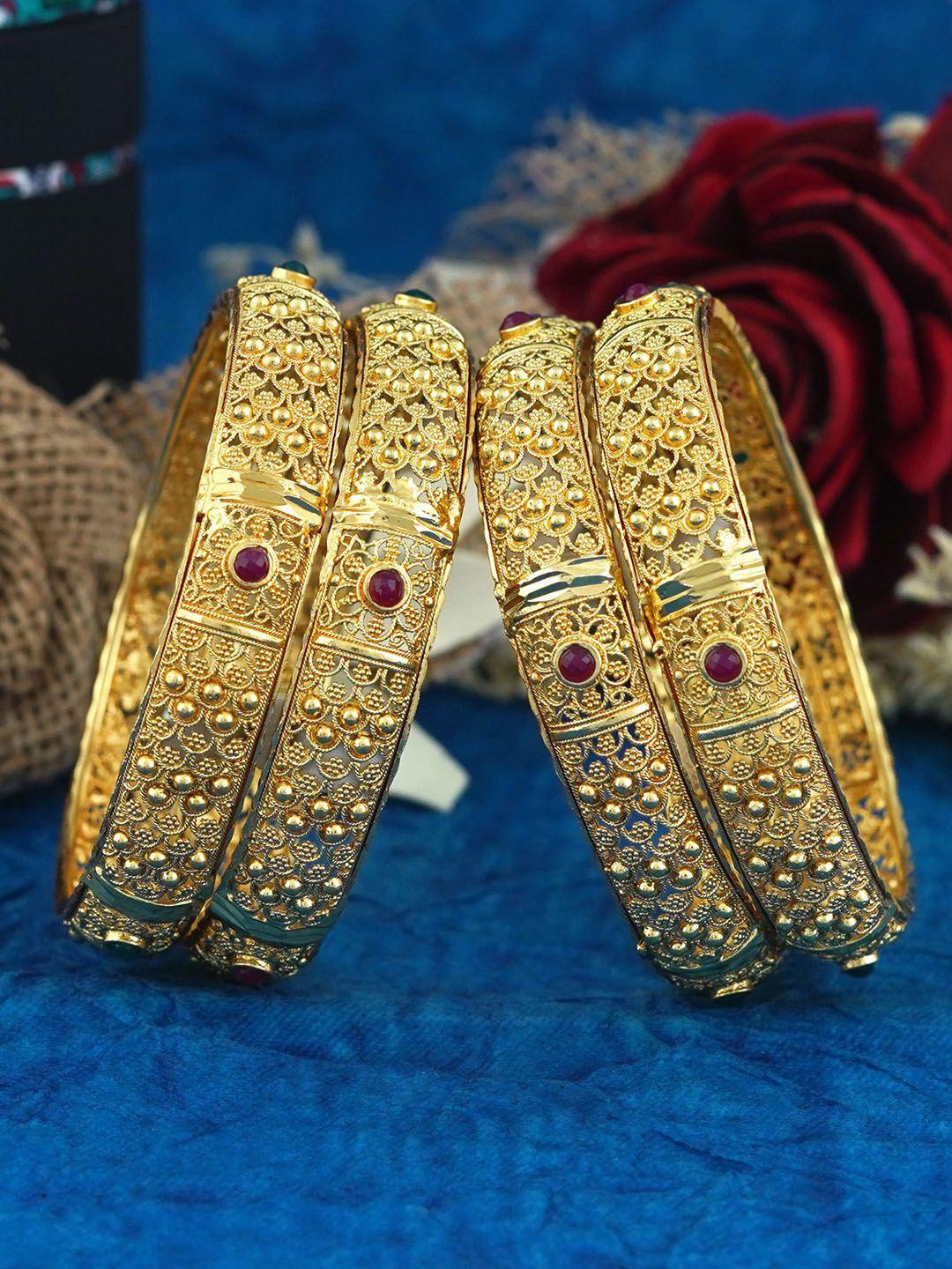 mansiyaorange set of 4 gold-plated & ad-studded bangles