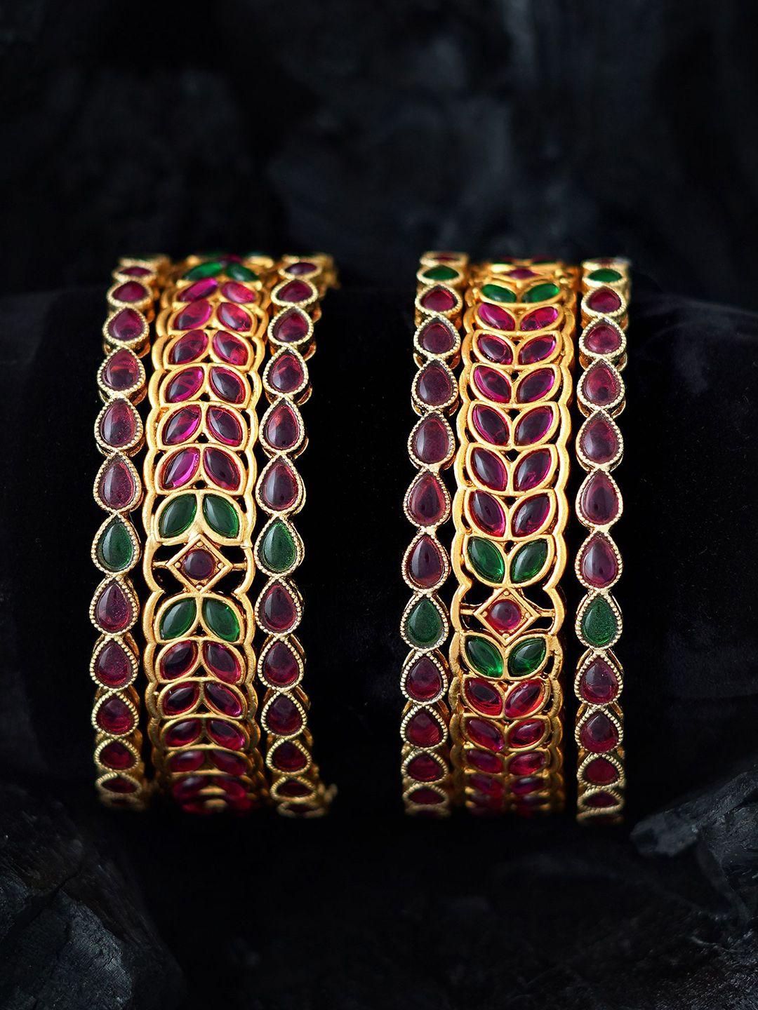 mansiyaorange set of 6 gold-plated stone-studded bangles