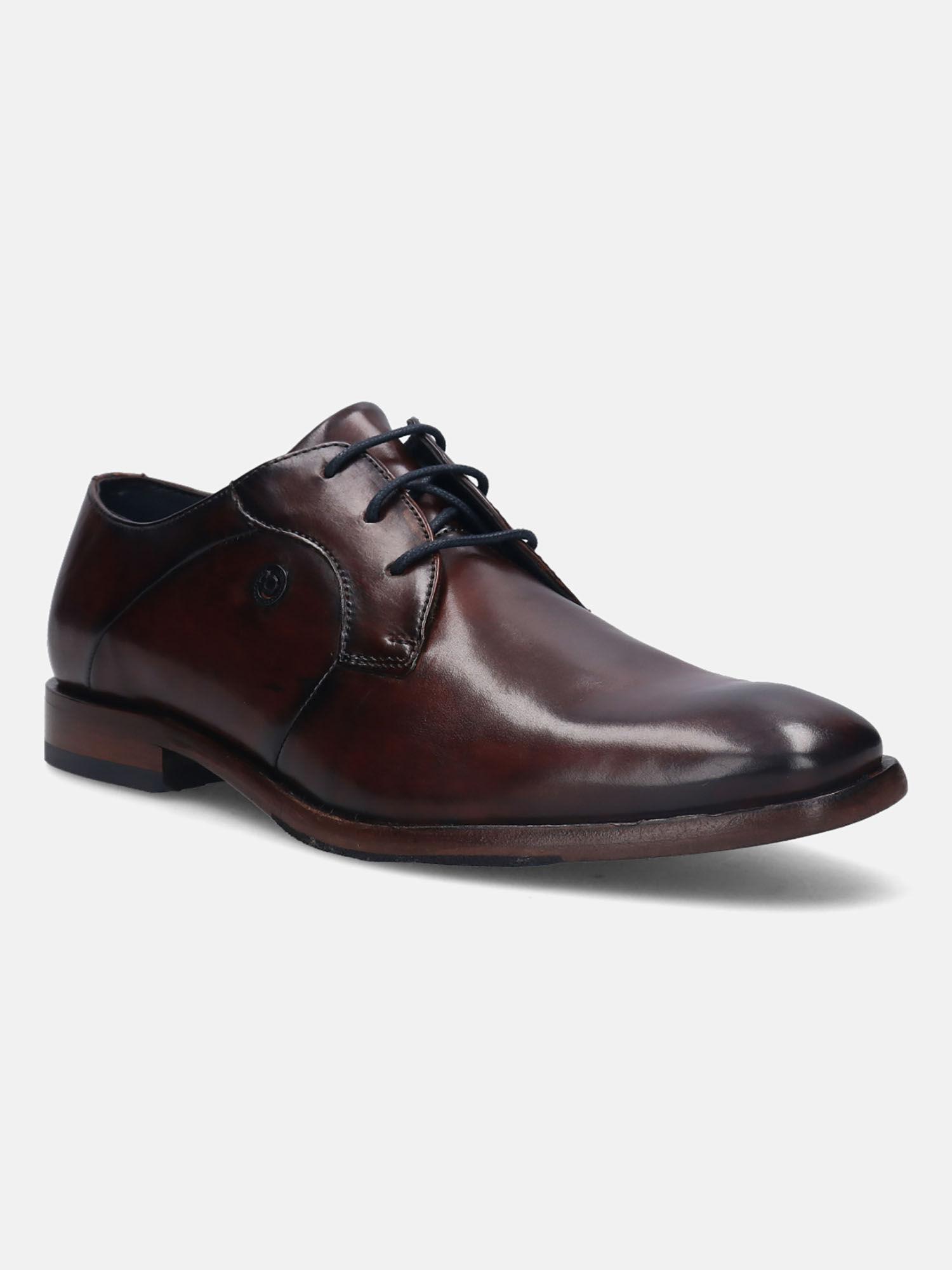 mansueto flex dark brown leather formal derby shoes