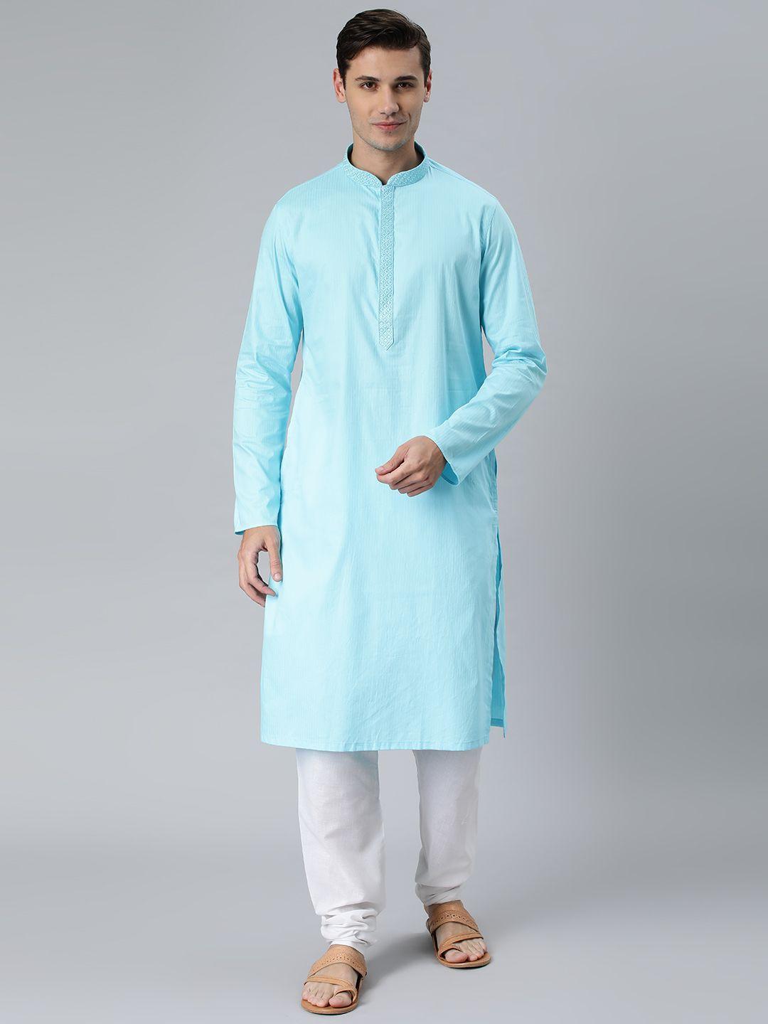 manthan blue solid cotton kurta
