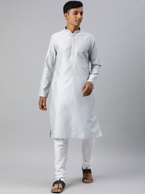 manthan grey & white regular fit kurta & churidar set