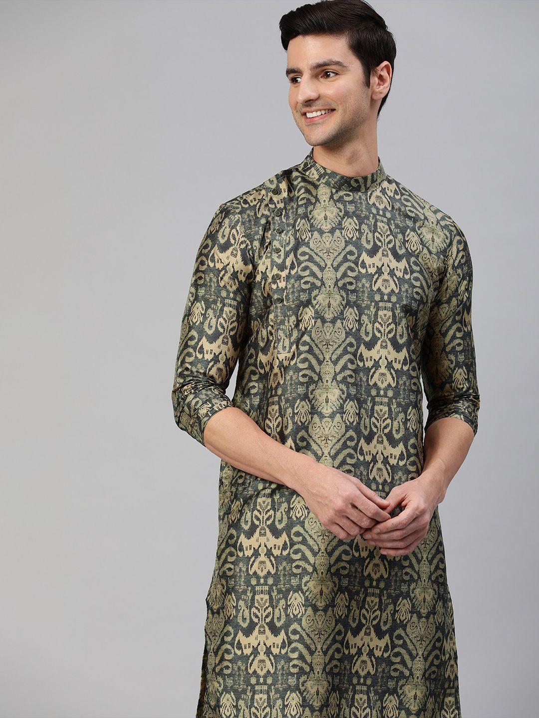 manthan men blue & beige ethnic motifs printed kurta