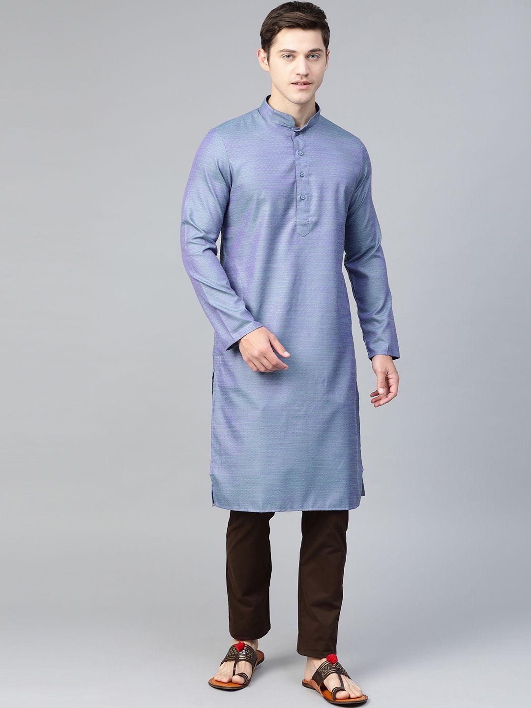 manthan men purple & green woven design dual tone straight kurta