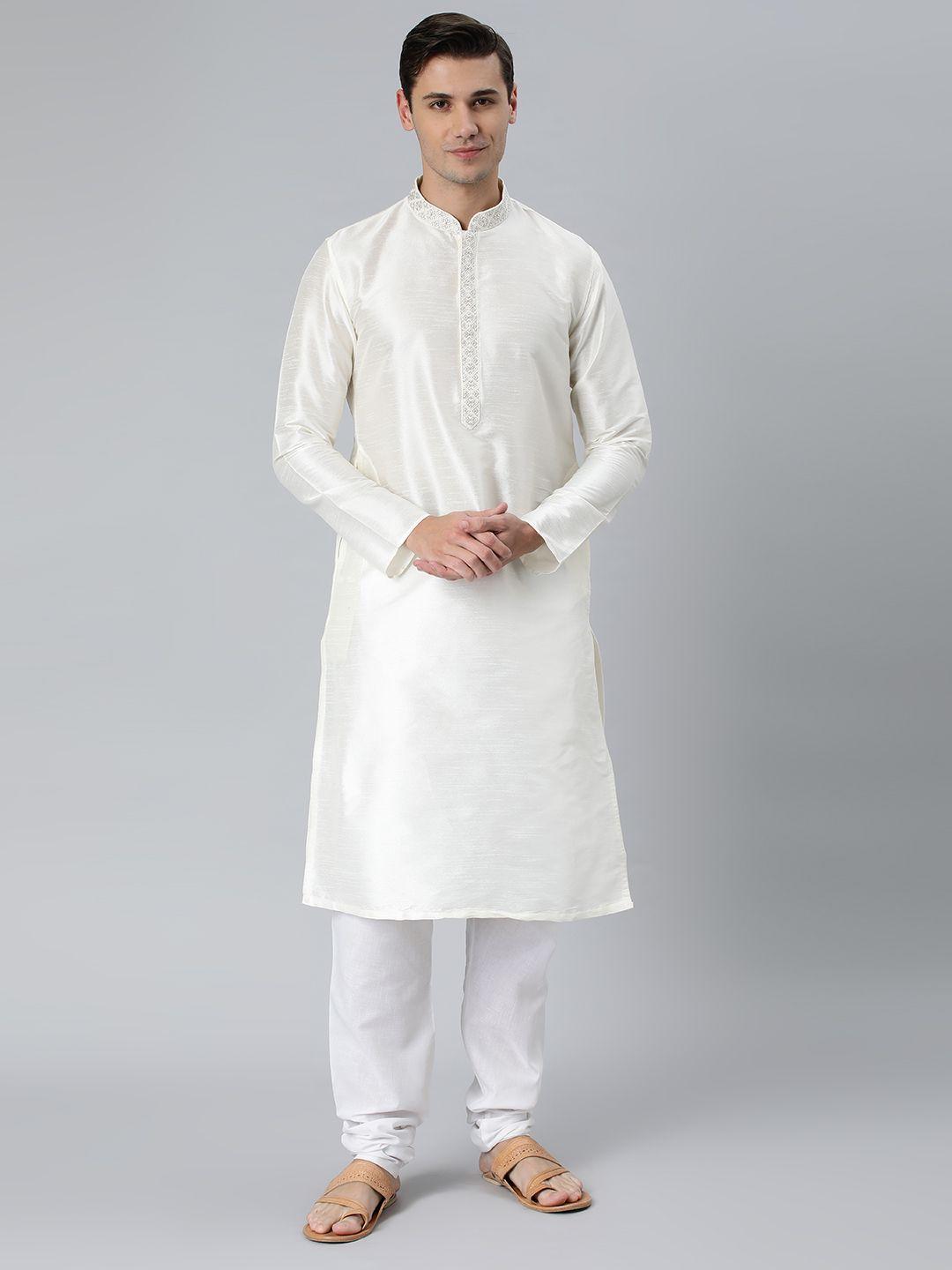 manthan off white solid dupion art silk kurta