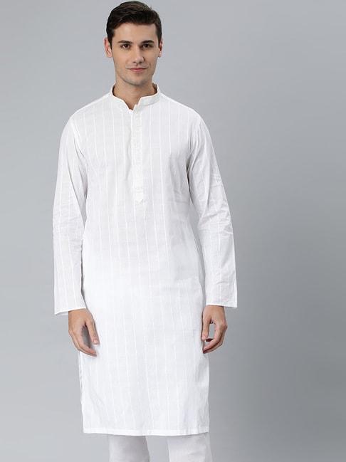 manthan white regular fit stripped kurta