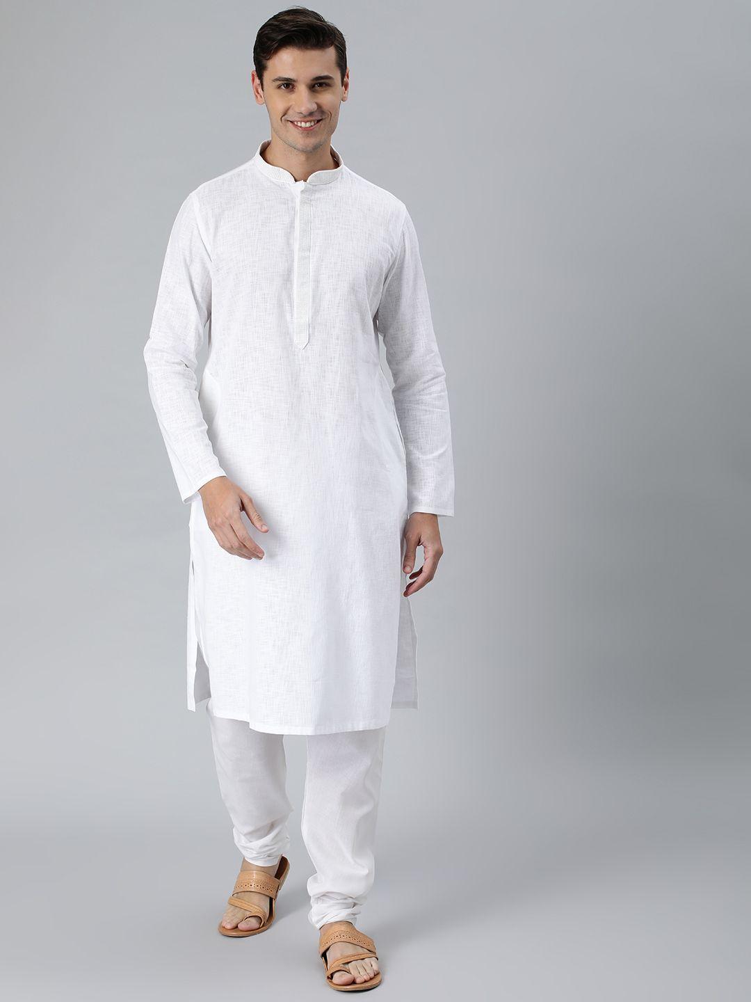 manthan white solid cotton kurta