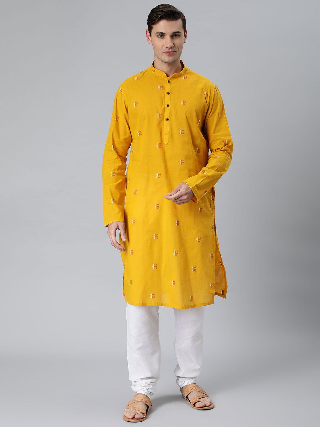 manthan yellow geometric printed cotton kurta