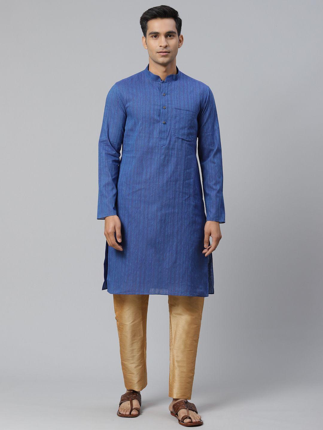 manthan men blue solid straight kurta