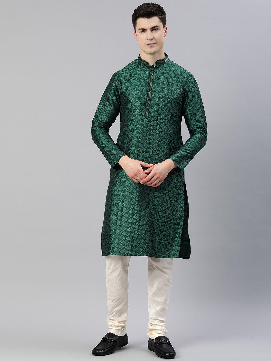 manthan men ethnic motifs woven design zari kurta with pyjamas