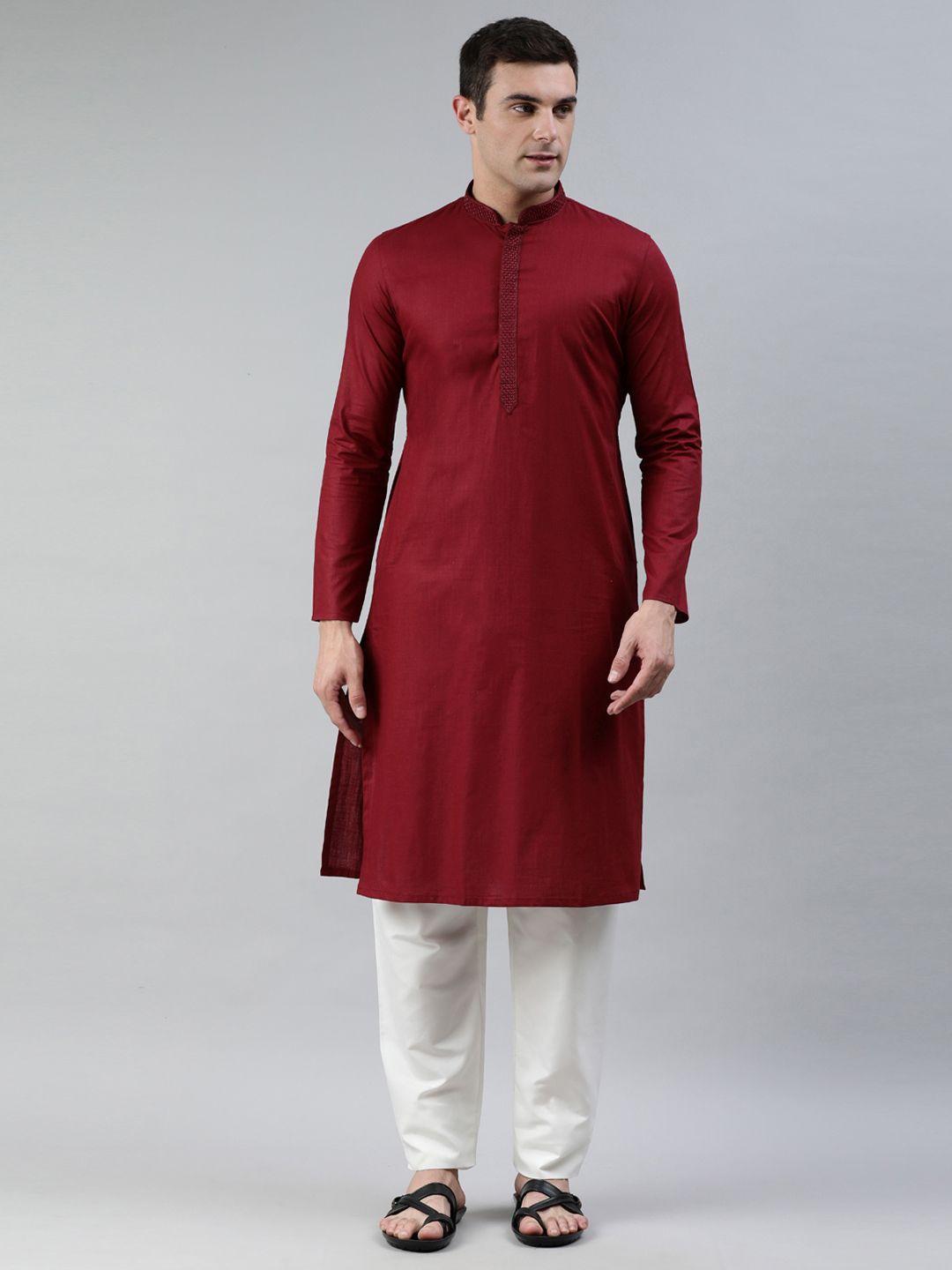 manthan men maroon solid kurta