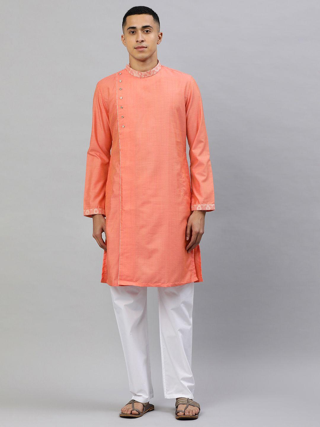 manthan men orange solid straight kurta