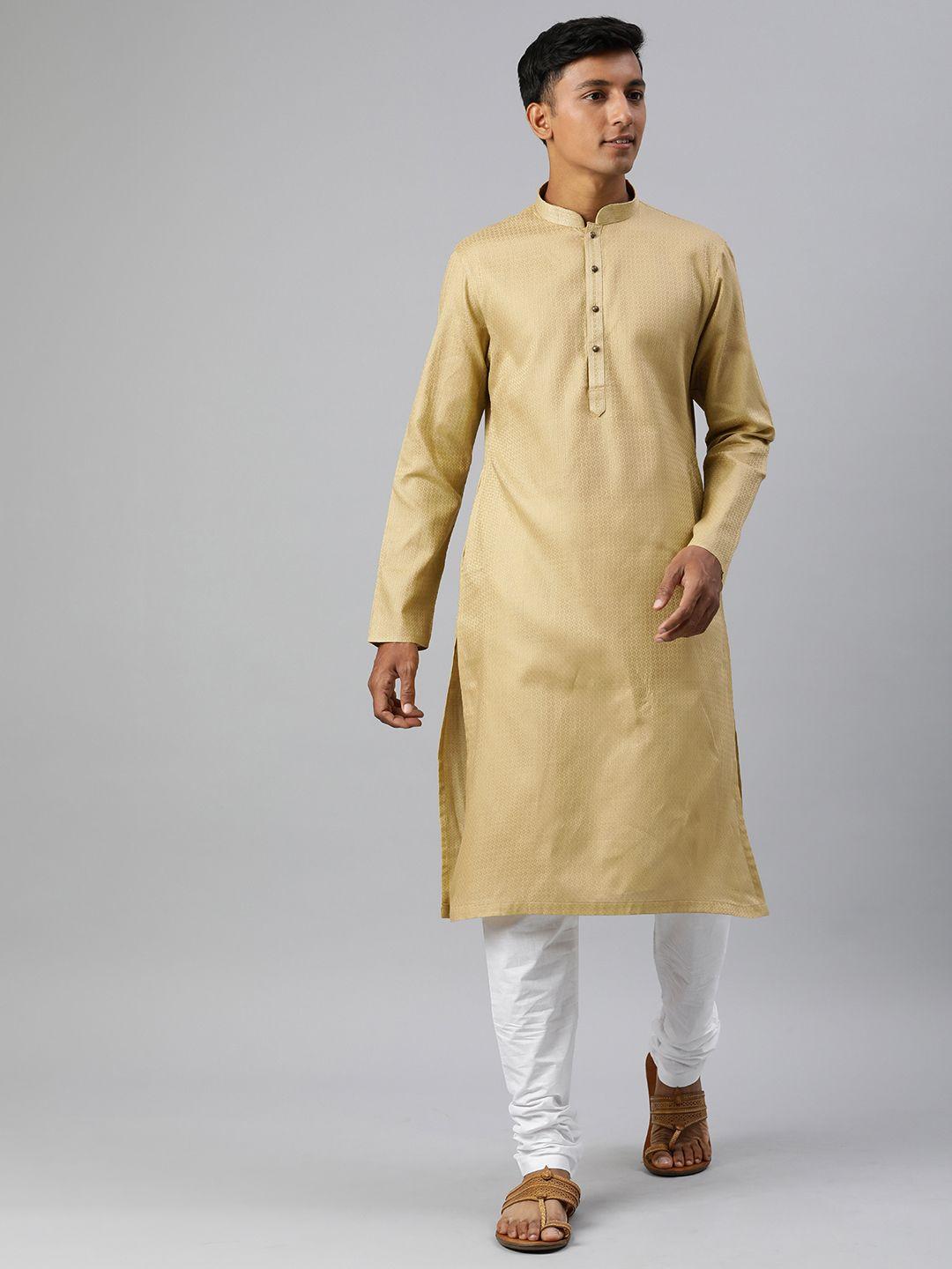 manthan men self design regular pure cotton kurta with churidar