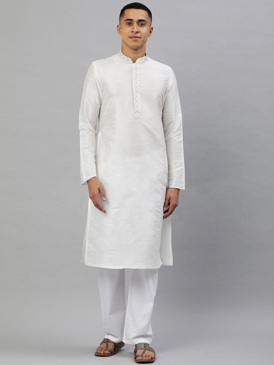 manthan men white solid straight kurta