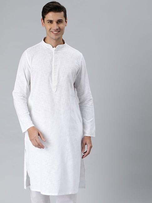 manthan white regular fit textured kurta
