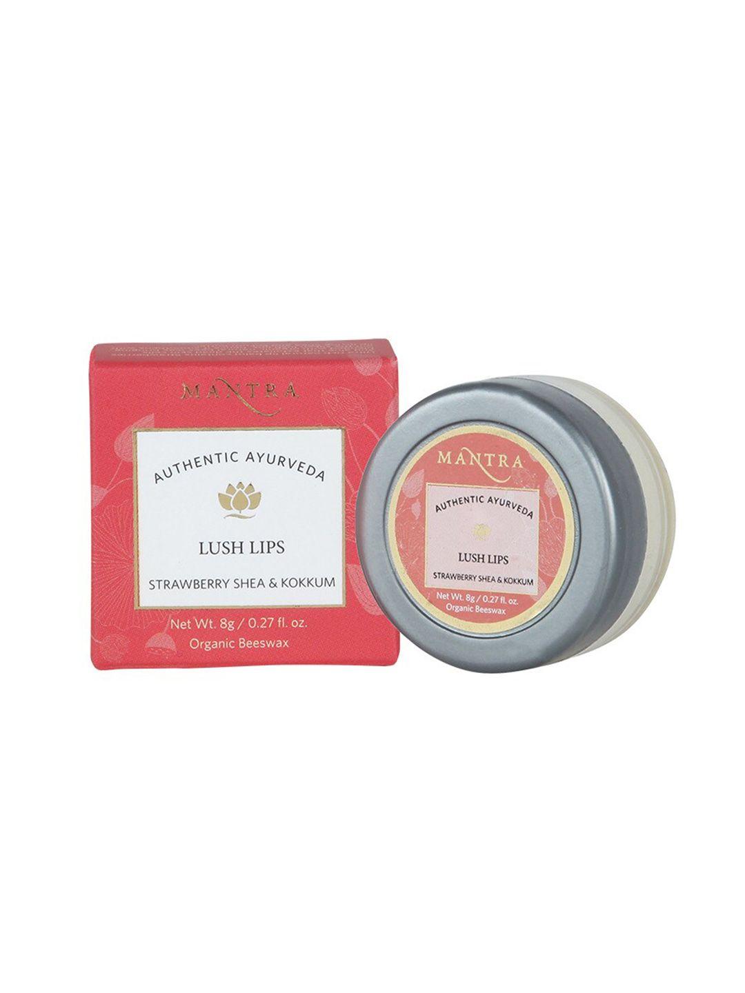 mantra herbal lush lips balm with strawberry, shea & kokkum for glossy lips - 8gm