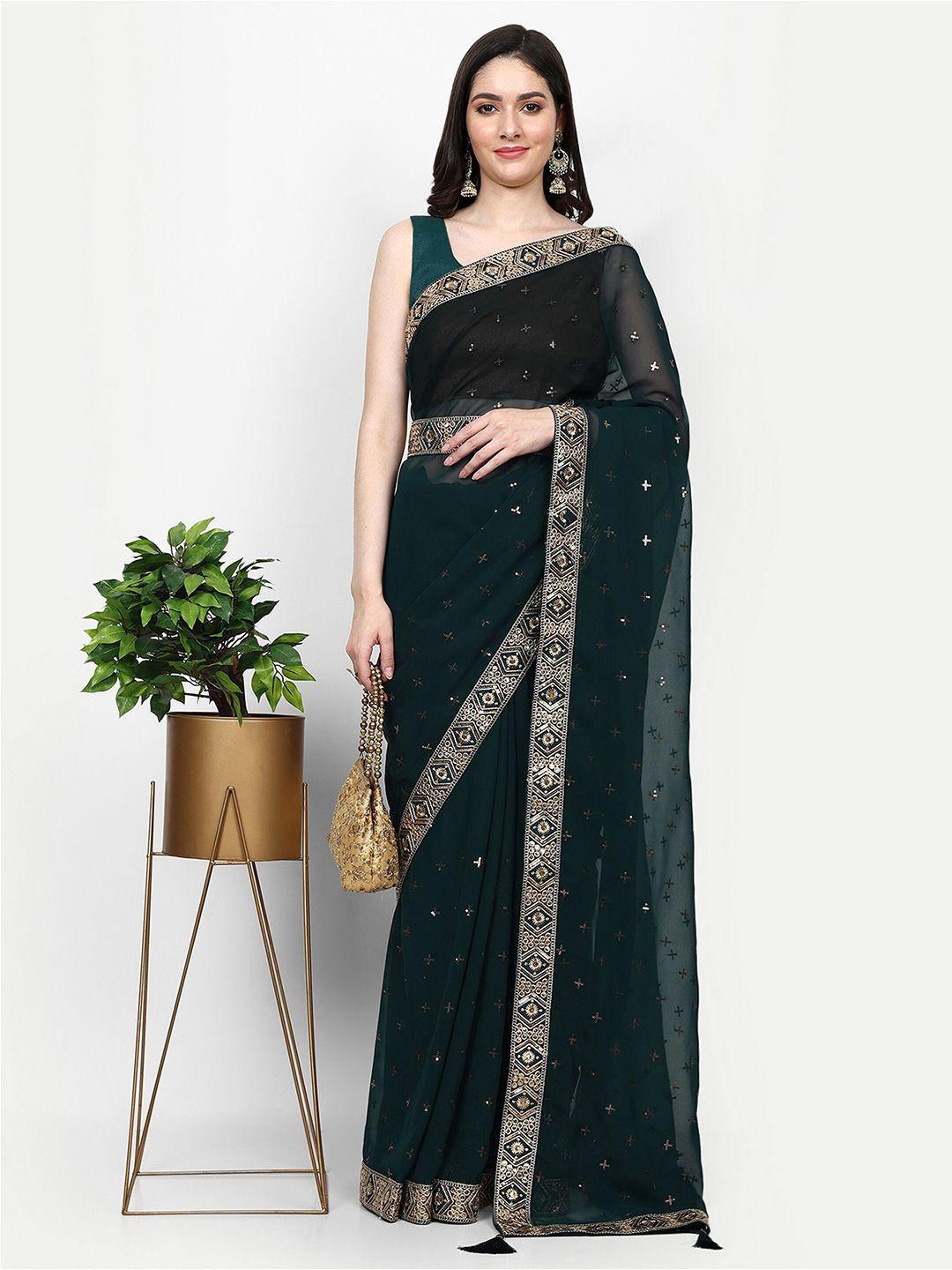 manu designer embroidered sequinned detail pure georgette saree