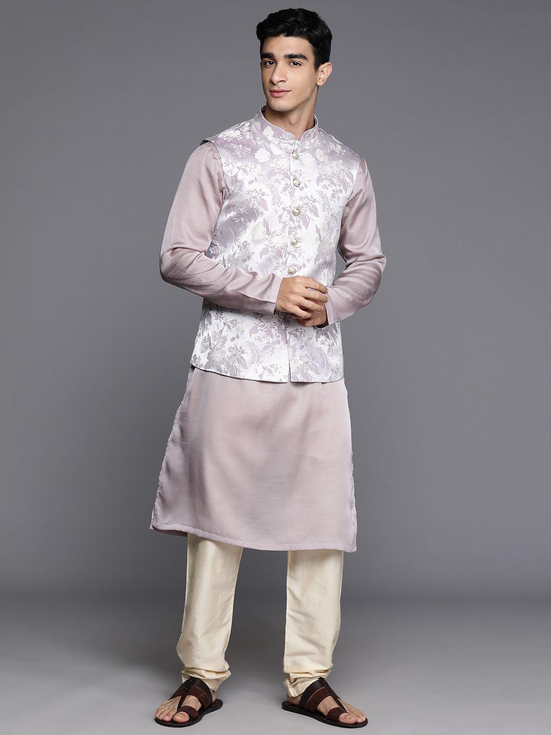 manu kurta with pyjamas & broacde nehru jacket