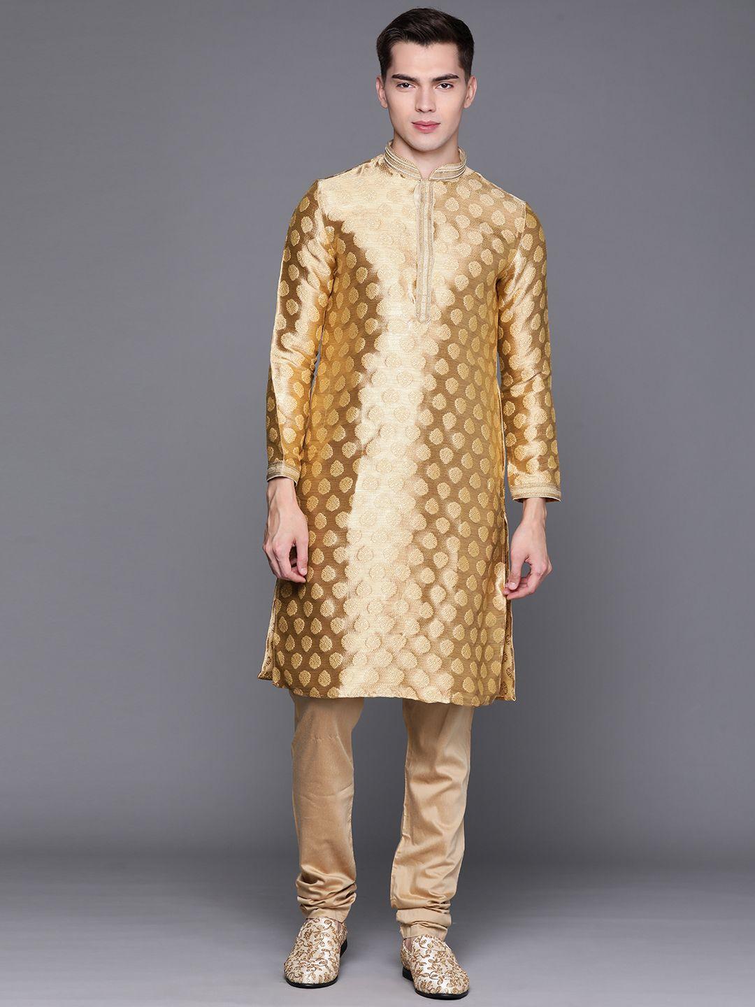 manu men golden floral regular kurta with churidar