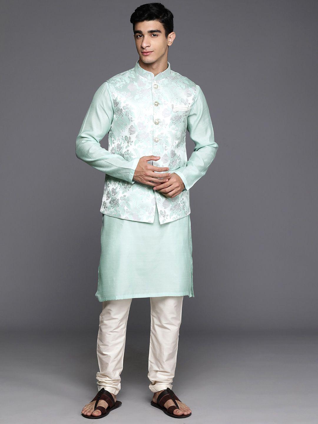 manu men green regular dupion silk kurta with pyjamas
