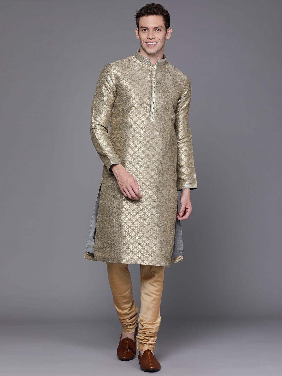 manu men grey & golden kurta with churidar