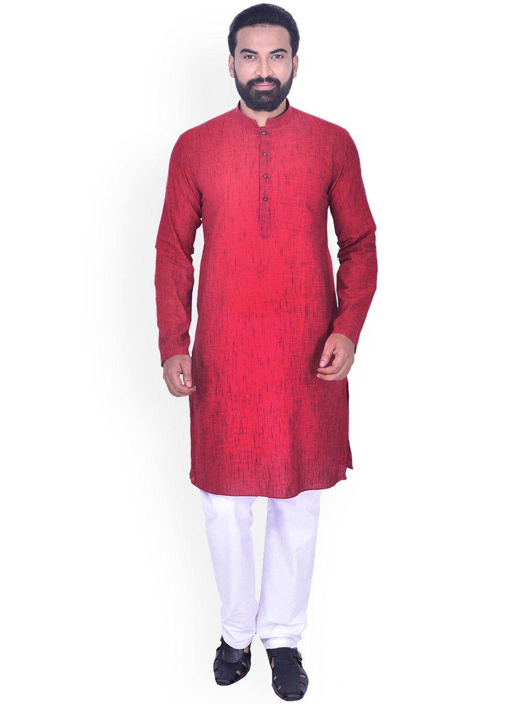 manu men maroon printed straight kurta