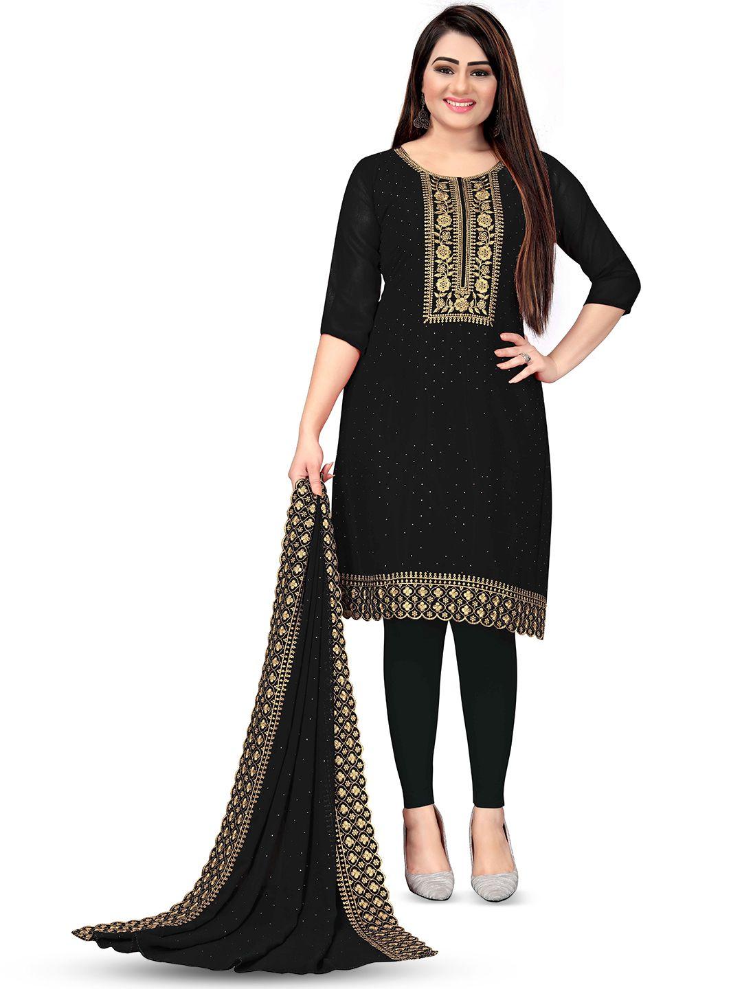 manvaa black embroidered silk georgette unstitched dress material