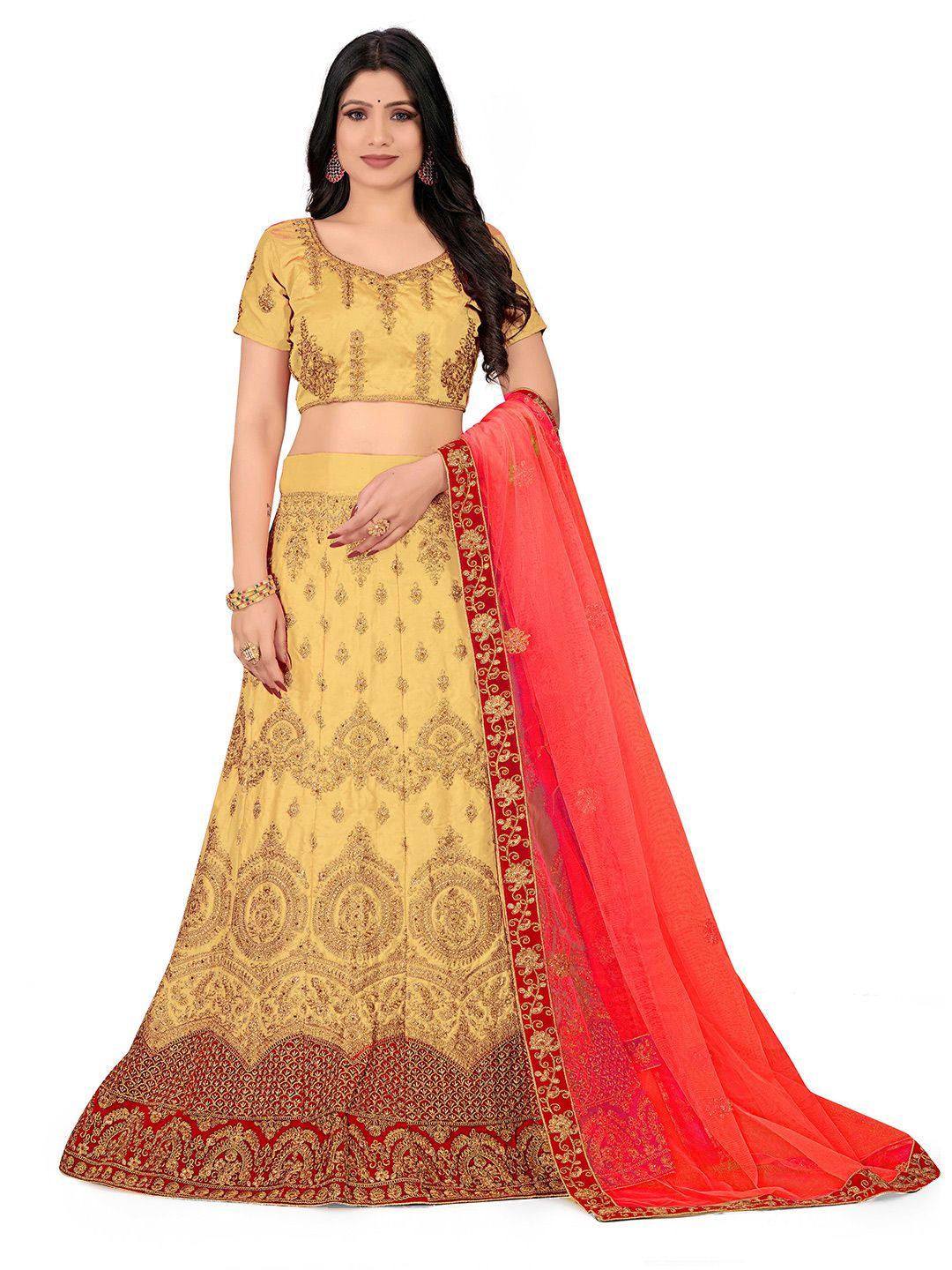 manvaa embroidered beads and stones semi-stitched lehenga & unstitched blouse with dupatta