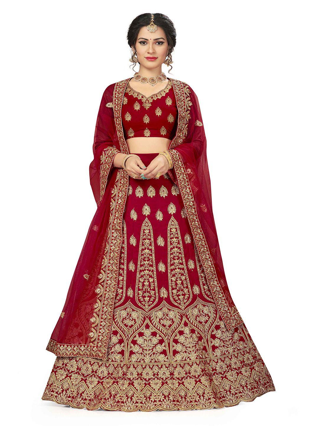 manvaa embroidered thread work semi-stitched lehenga & unstitched blouse with dupatta
