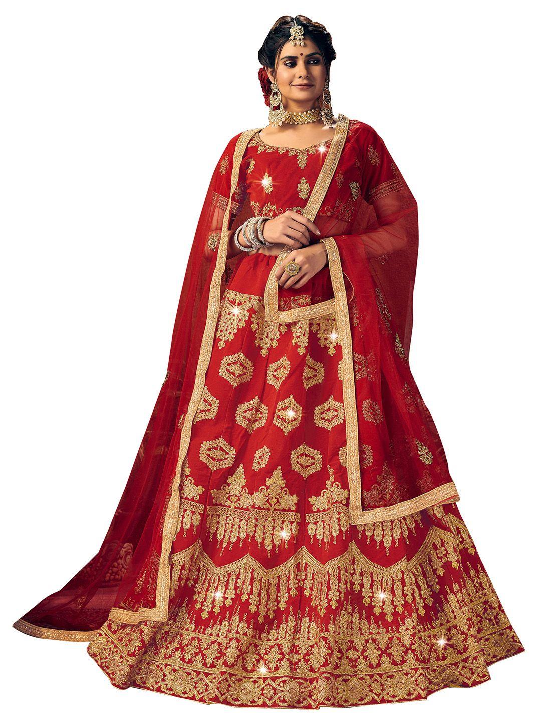 manvaa ethnic motif embroidered semi-stitched lehenga & unstitched blouse with