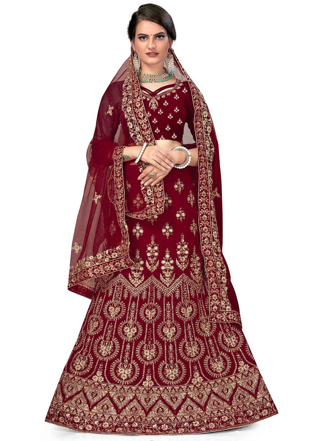 manvaa floral embroidered semi-stitched lehenga & unstitched blouse with dupatta