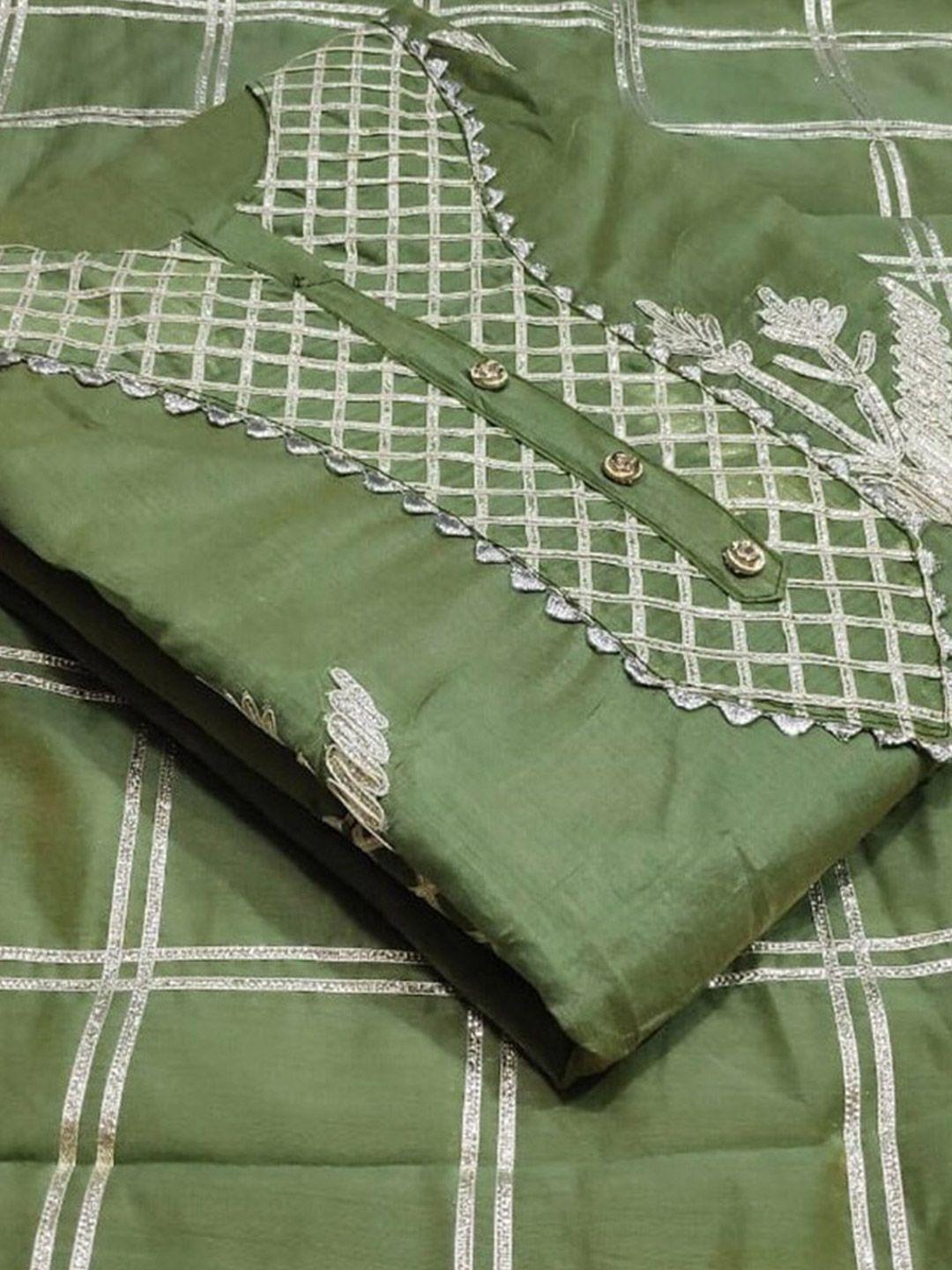 manvaa green embellished unstitched dress material